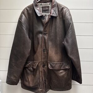 Field FG Gear Brown Genuine Leather Jacket Vintage Heavy Sz Med *FITS LIKE LARGE